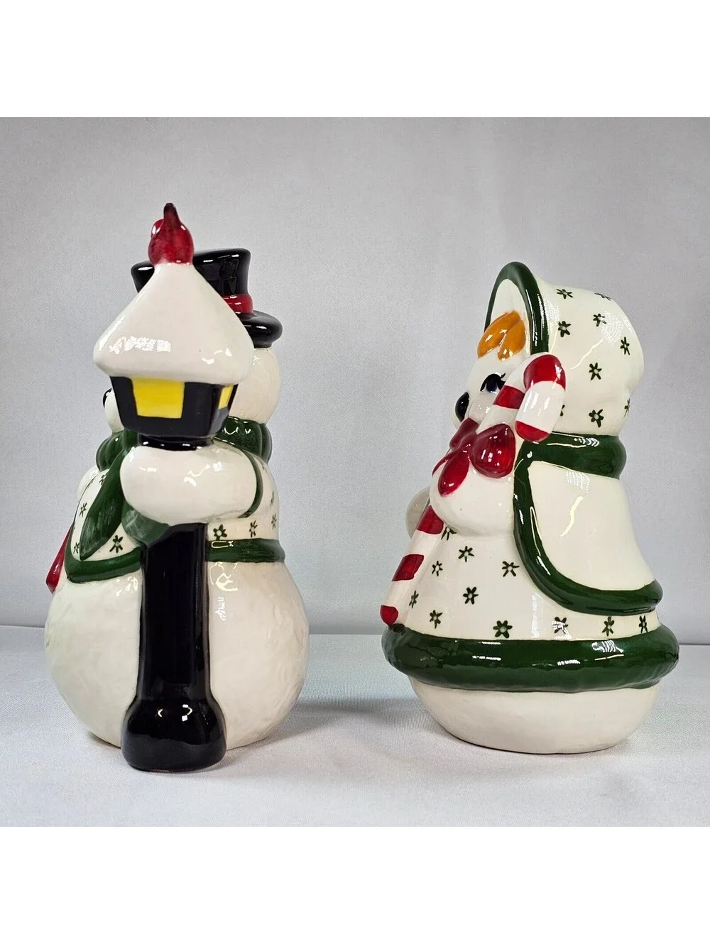 Vintage 1994 Ceramic Snowman Snowwoman Figurine Set Christmas Decor Hand Painted